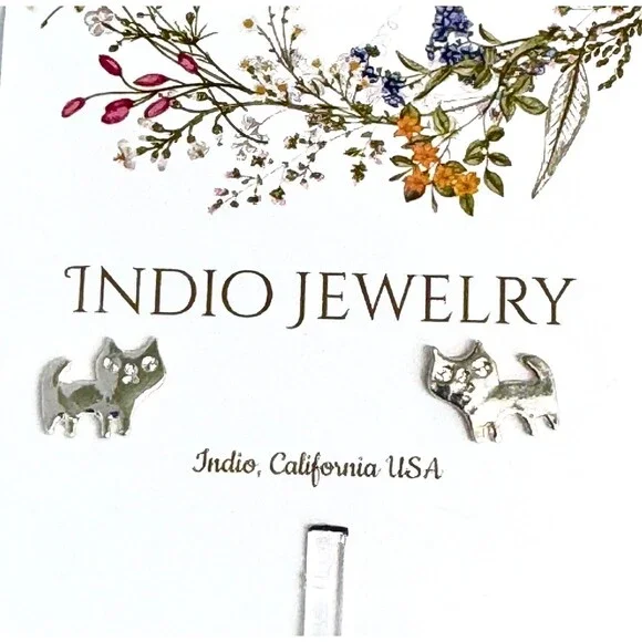 Indio Jewelry Tiny Minimalist Silver Cat Stud Earrings #119 - Picture 5 of 6